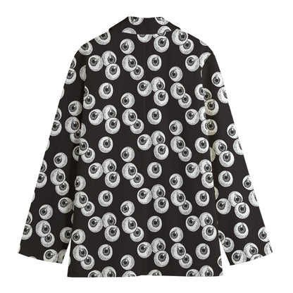 Black And White Eyeball Pattern Print Women's Cotton Blazer