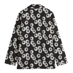 Black And White Eyeball Pattern Print Women's Cotton Blazer