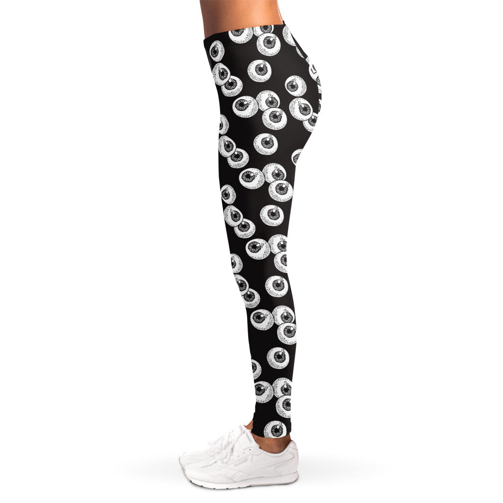 Black And White Eyeball Pattern Print Women's Leggings