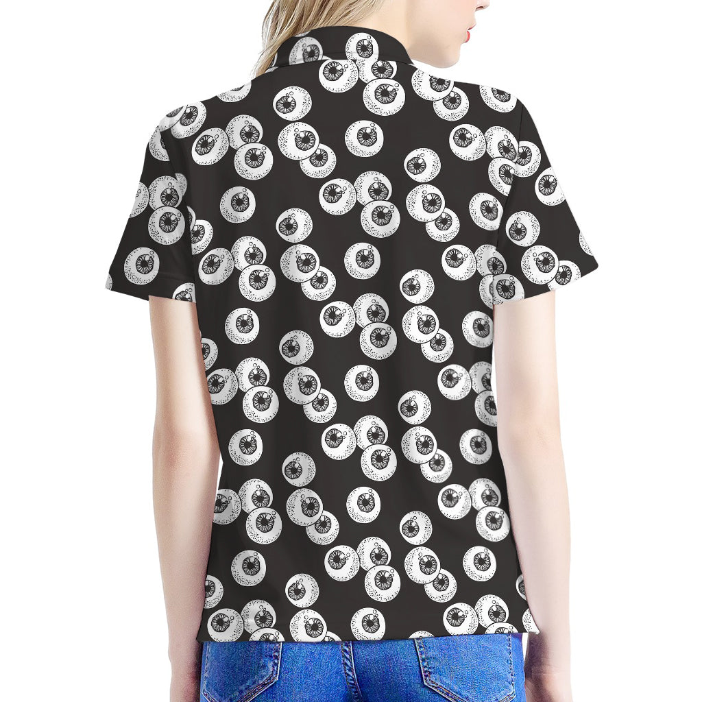 Black And White Eyeball Pattern Print Women's Polo Shirt