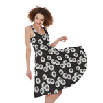 Black And White Eyeball Pattern Print Women's Sleeveless Dress
