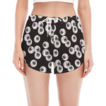 Black And White Eyeball Pattern Print Women's Split Running Shorts