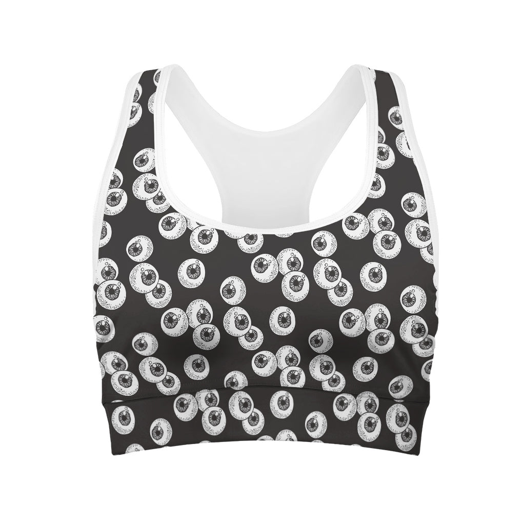 Black And White Eyeball Pattern Print Women's Sports Bra