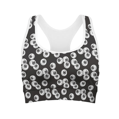 Black And White Eyeball Pattern Print Women's Sports Bra