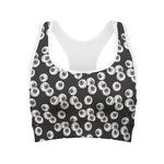 Black And White Eyeball Pattern Print Women's Sports Bra
