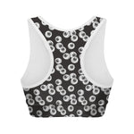 Black And White Eyeball Pattern Print Women's Sports Bra
