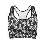 Black And White Eyeball Pattern Print Women's Sports Bra