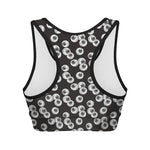 Black And White Eyeball Pattern Print Women's Sports Bra
