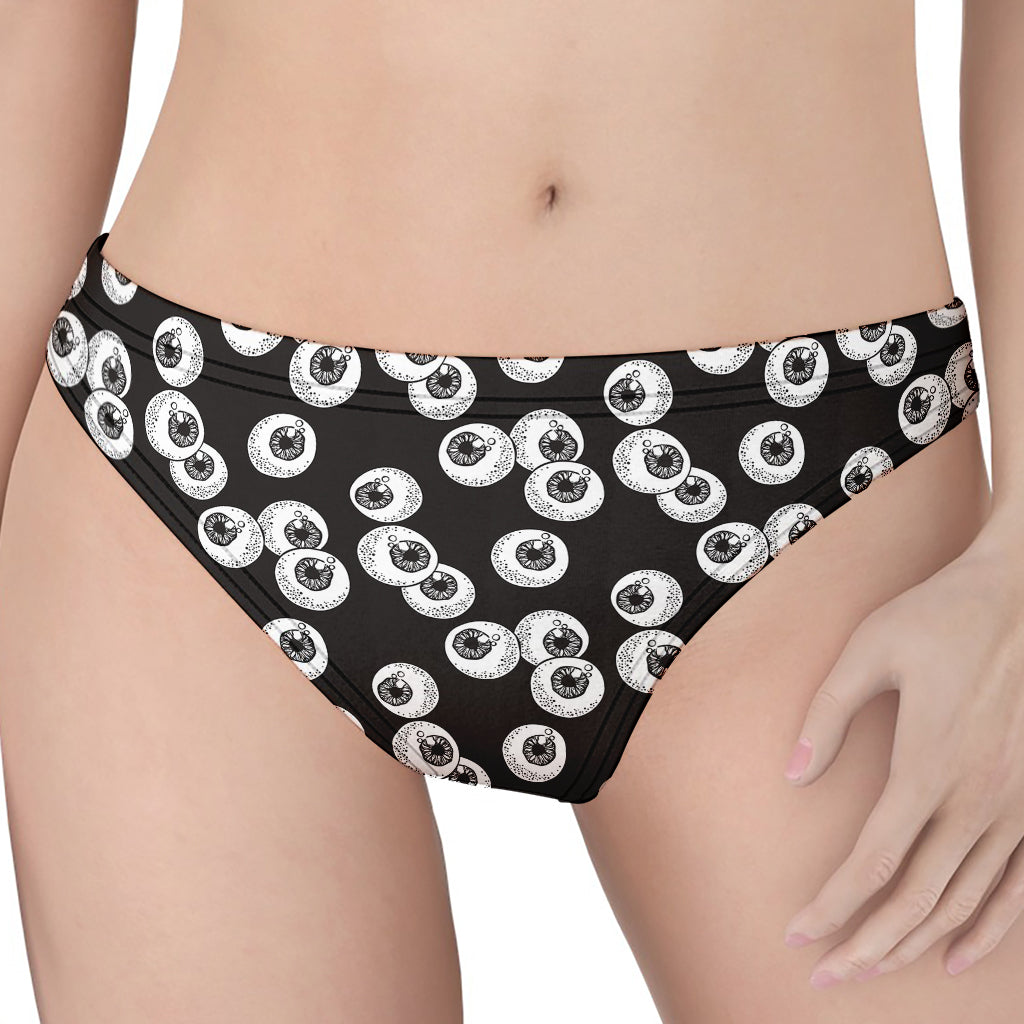 Black And White Eyeball Pattern Print Women's Thong