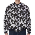 Black And White Eyeball Pattern Print Zip Sleeve Bomber Jacket