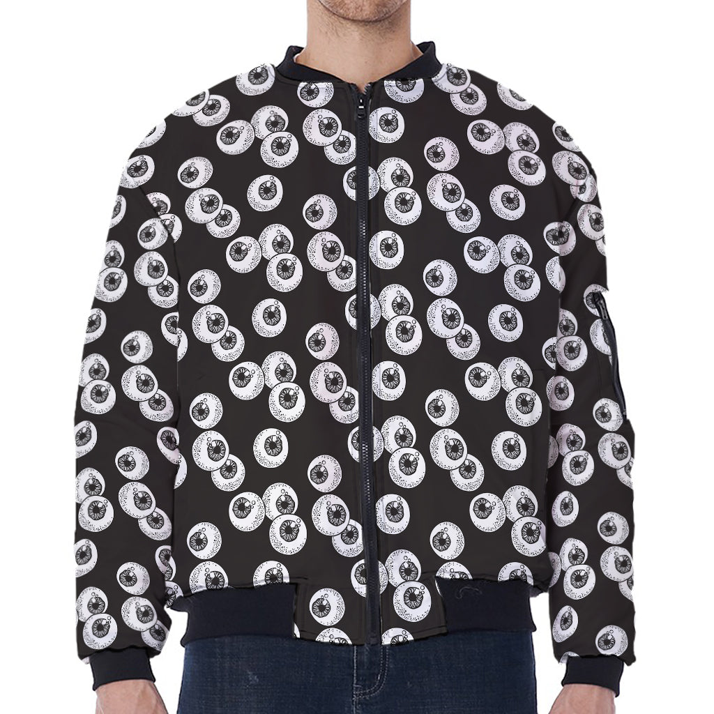Black And White Eyeball Pattern Print Zip Sleeve Bomber Jacket