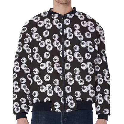 Black And White Eyeball Pattern Print Zip Sleeve Bomber Jacket