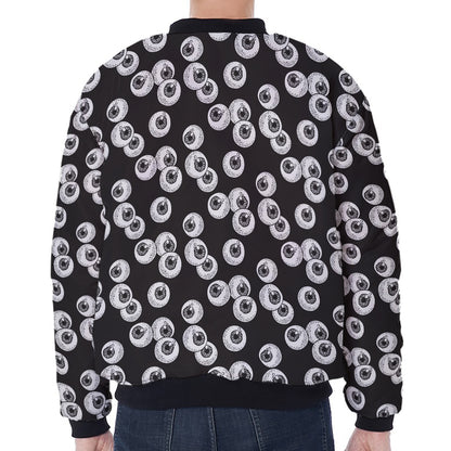 Black And White Eyeball Pattern Print Zip Sleeve Bomber Jacket