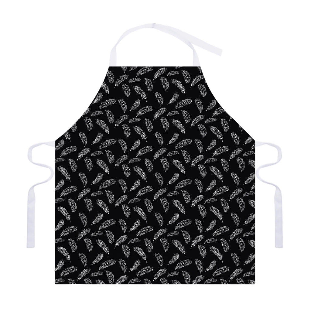 Black And White Feather Pattern Print Adjustable Apron