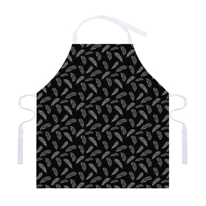 Black And White Feather Pattern Print Adjustable Apron