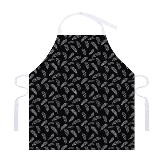 Black And White Feather Pattern Print Adjustable Apron