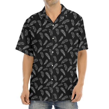 Black And White Feather Pattern Print Aloha Shirt