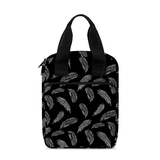 Black And White Feather Pattern Print Bible Tote Bag