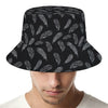 Black And White Feather Pattern Print Bucket Hat