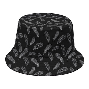 Black And White Feather Pattern Print Bucket Hat