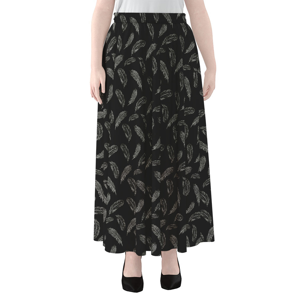 Black And White Feather Pattern Print Chiffon Maxi Skirt