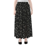 Black And White Feather Pattern Print Chiffon Maxi Skirt