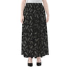 Black And White Feather Pattern Print Chiffon Maxi Skirt