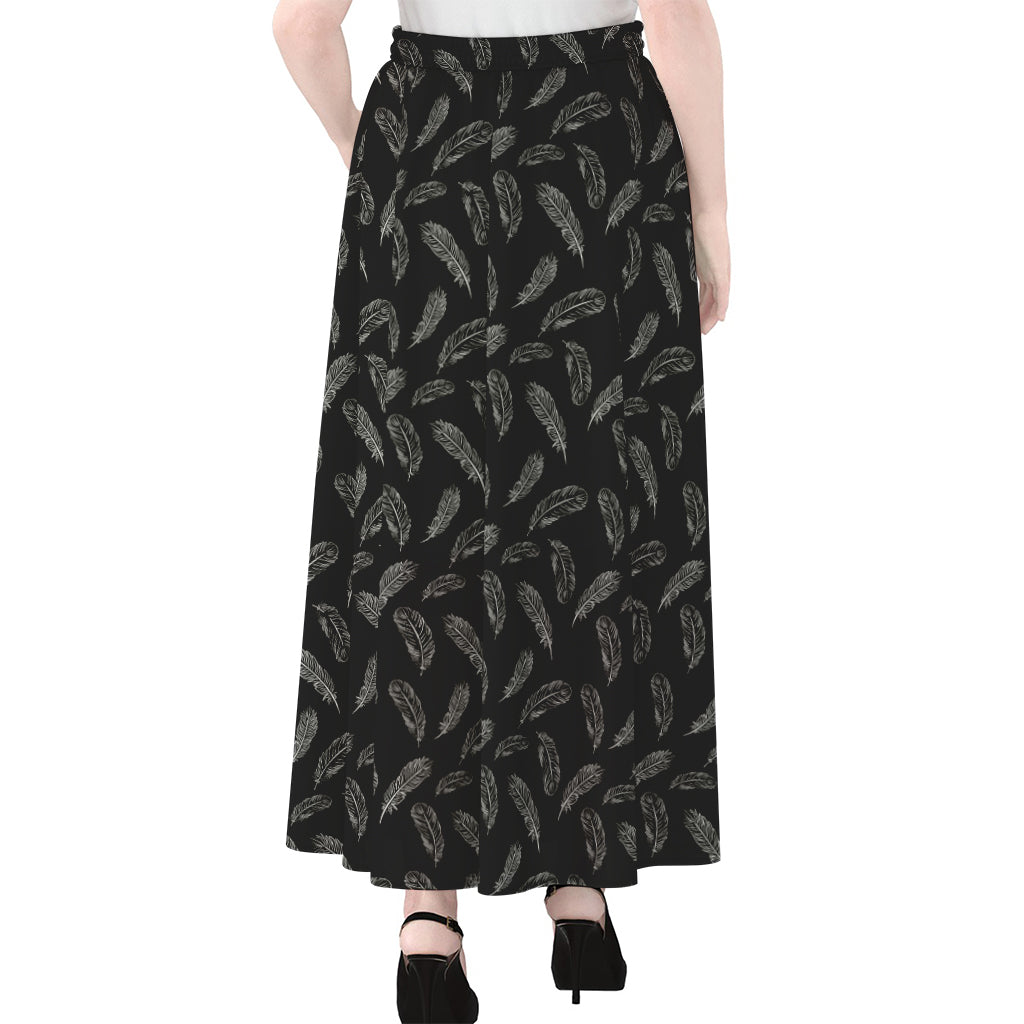 Black And White Feather Pattern Print Chiffon Maxi Skirt