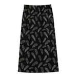 Black And White Feather Pattern Print Cotton Front Slit Maxi Skirt