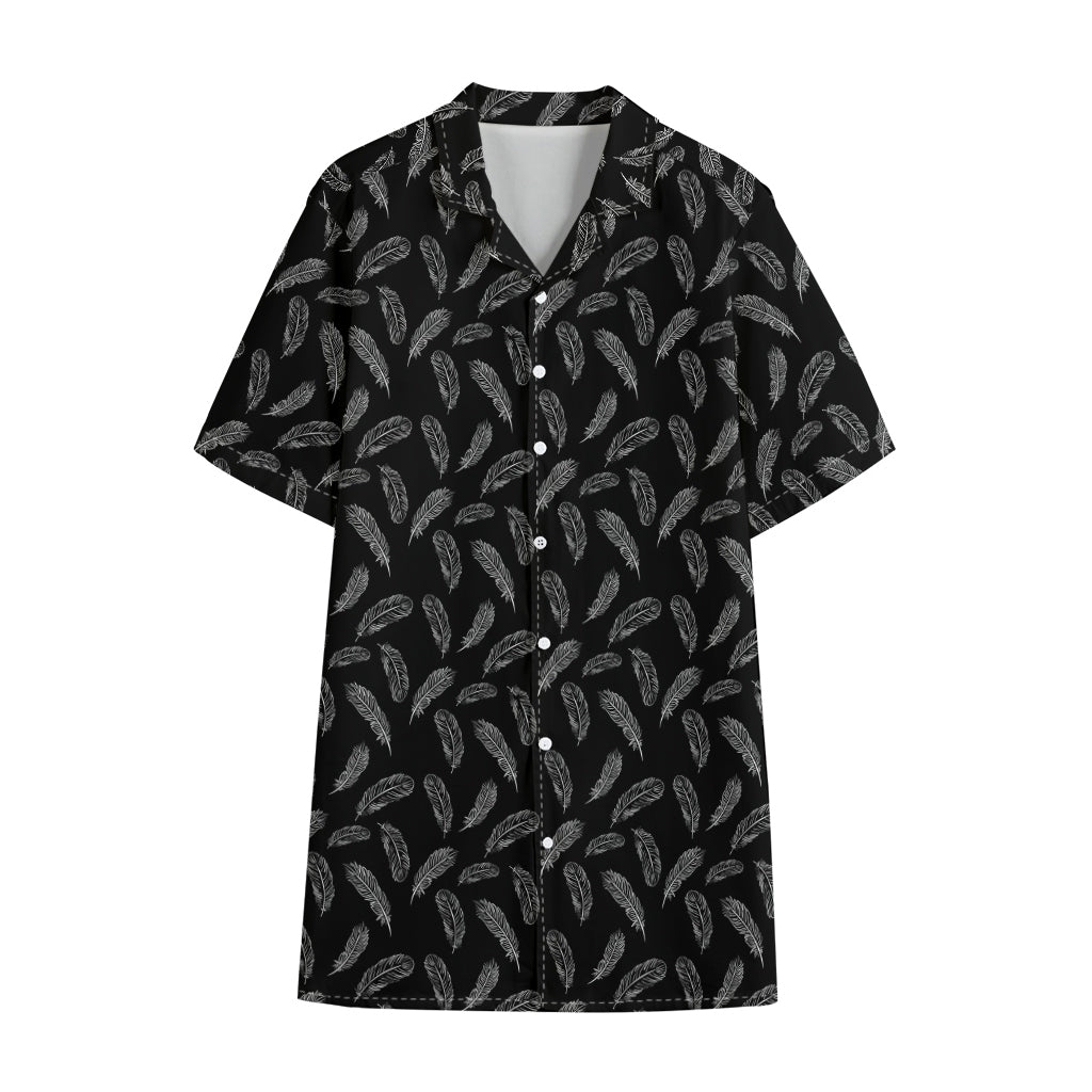 Black And White Feather Pattern Print Cotton Hawaiian Shirt