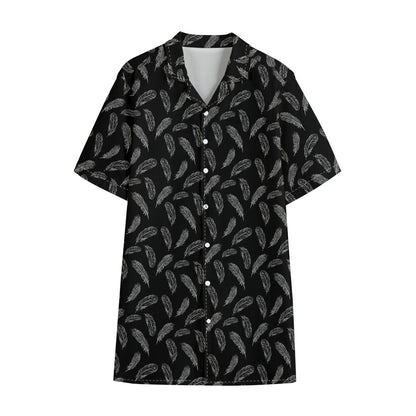 Black And White Feather Pattern Print Cotton Hawaiian Shirt