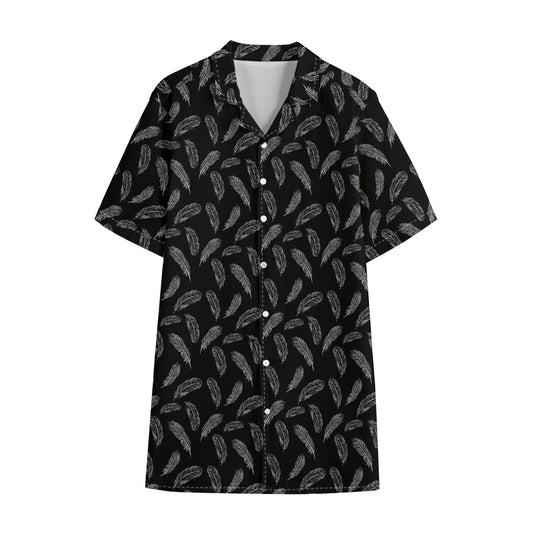 Black And White Feather Pattern Print Cotton Hawaiian Shirt