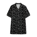 Black And White Feather Pattern Print Cotton Hawaiian Shirt