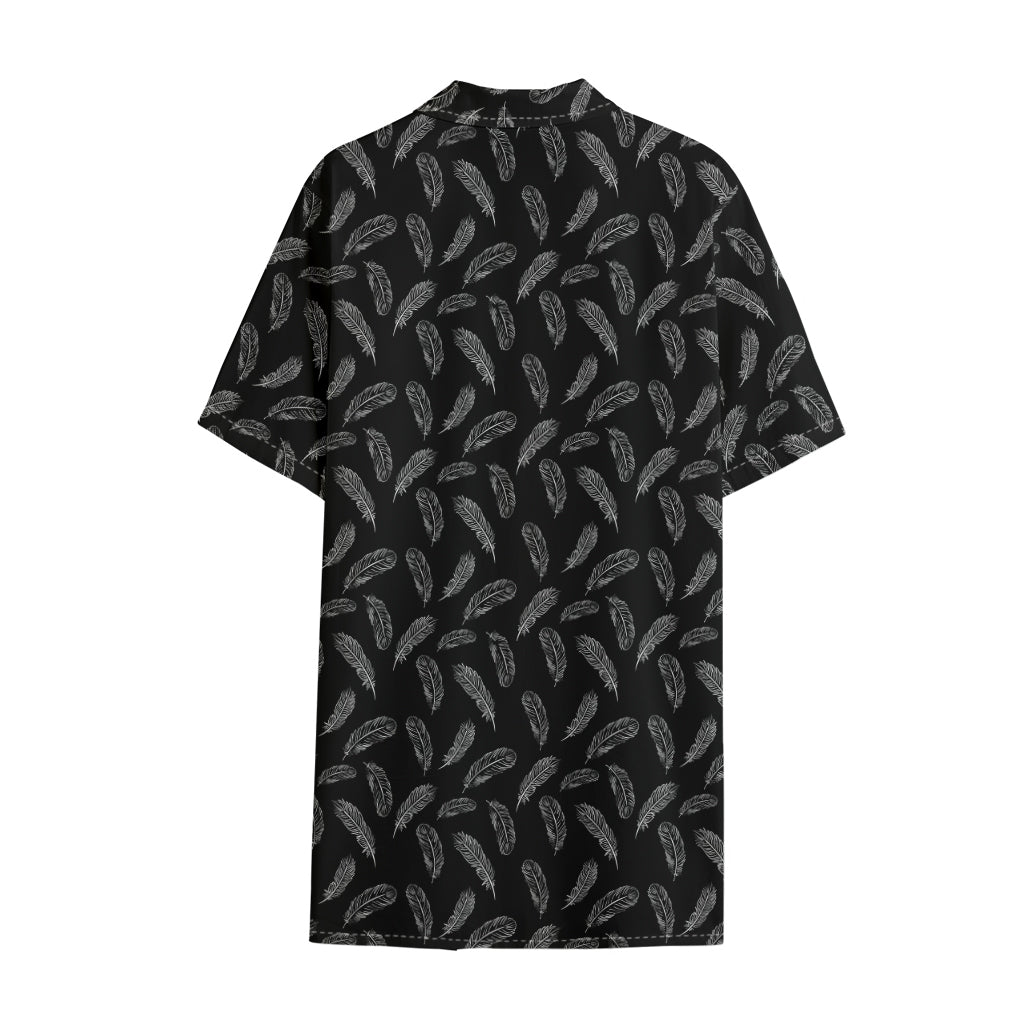 Black And White Feather Pattern Print Cotton Hawaiian Shirt