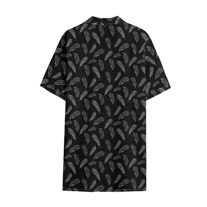 Black And White Feather Pattern Print Cotton Hawaiian Shirt