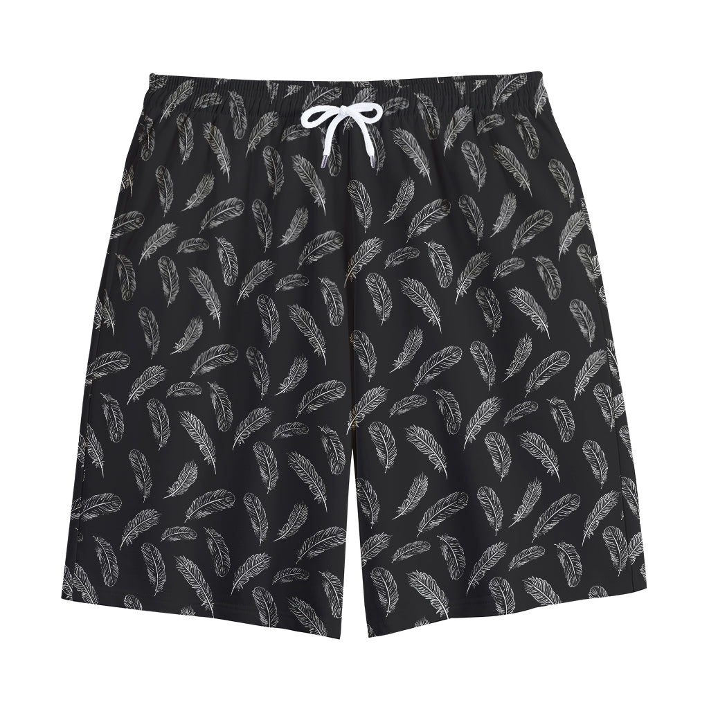 Black And White Feather Pattern Print Cotton Shorts