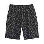 Black And White Feather Pattern Print Cotton Shorts