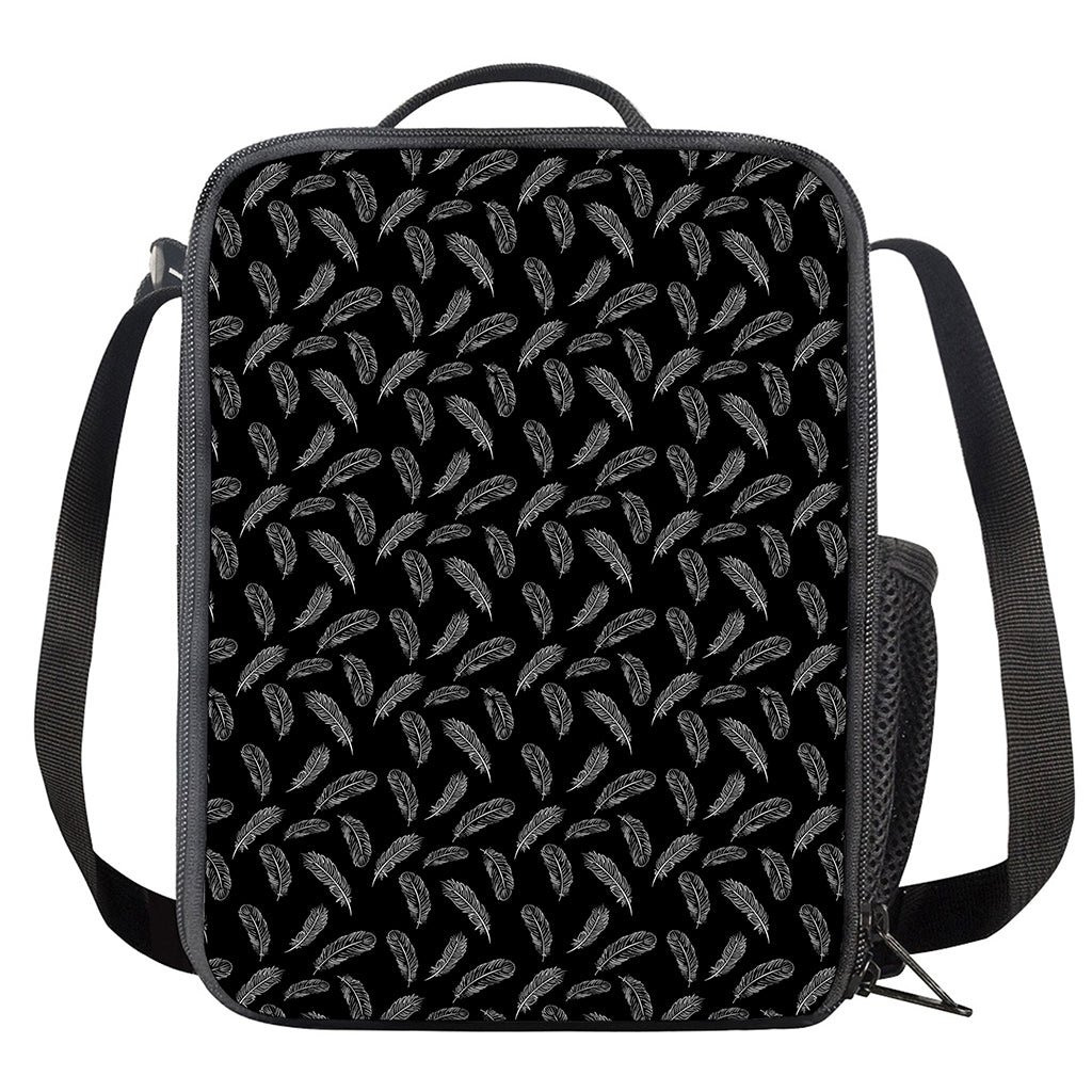 Black And White Feather Pattern Print Crossbody Lunch Bag