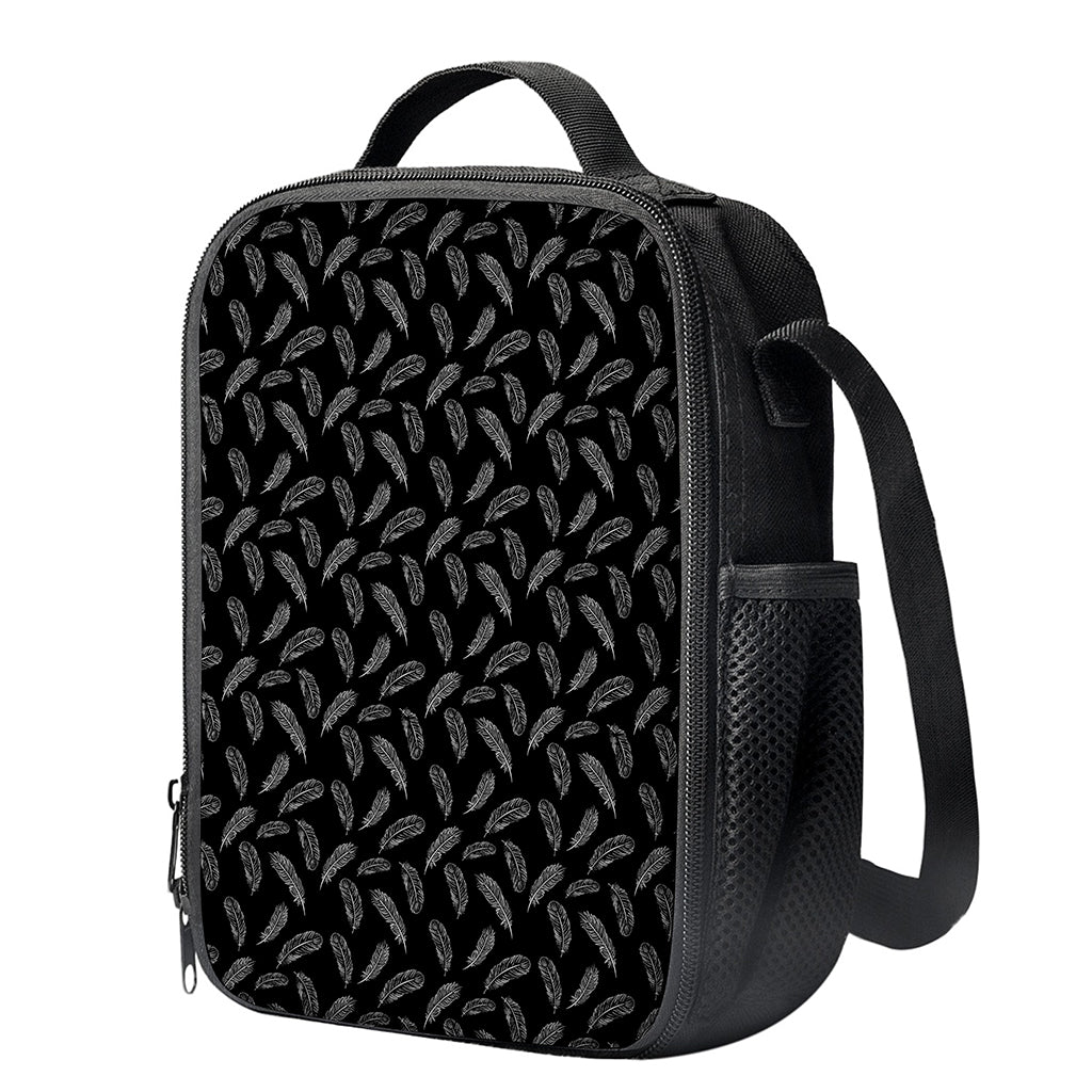 Black And White Feather Pattern Print Crossbody Lunch Bag