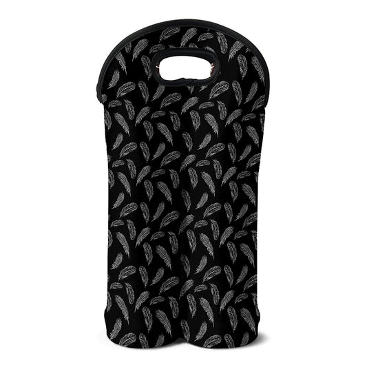 Black And White Feather Pattern Print Double Neoprene Wine Tote