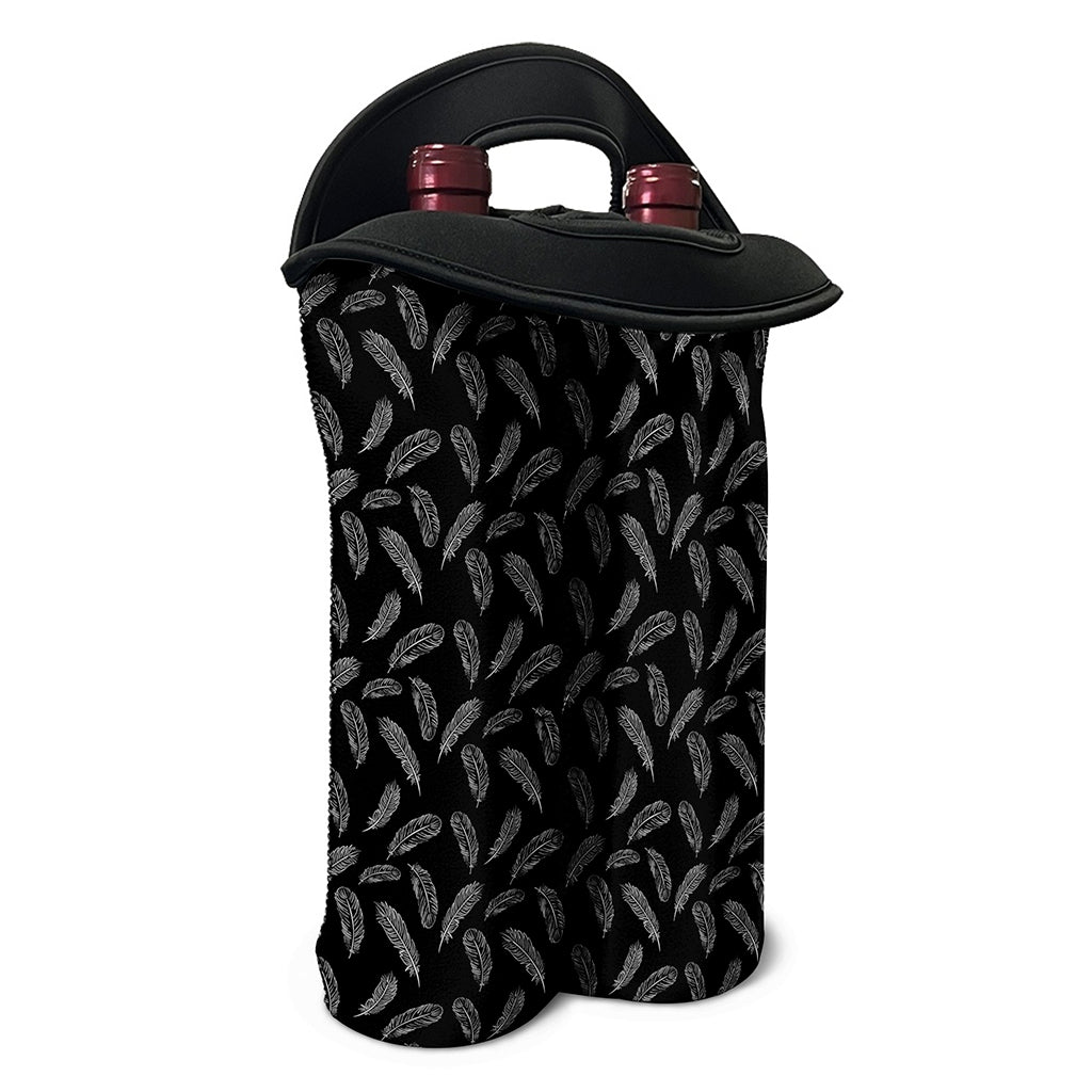 Black And White Feather Pattern Print Double Neoprene Wine Tote