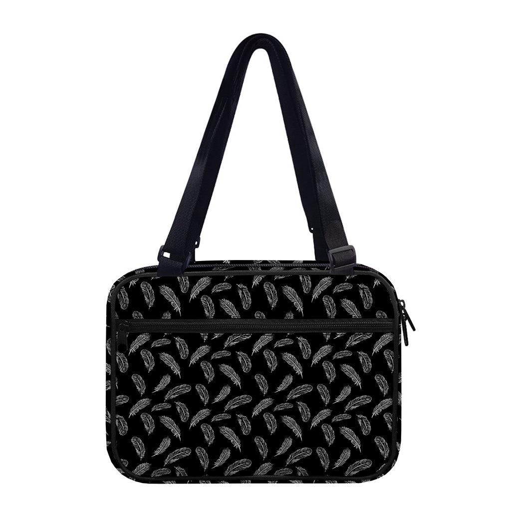 Black And White Feather Pattern Print Double Strap Bible Bag