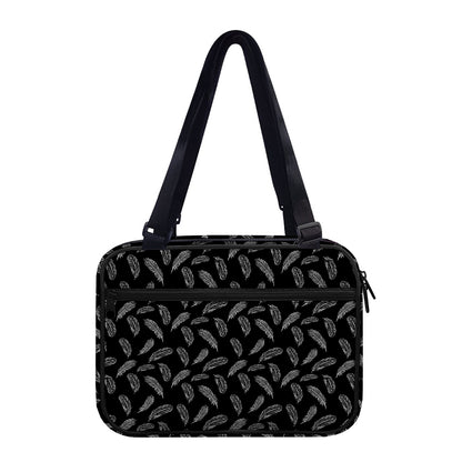 Black And White Feather Pattern Print Double Strap Bible Bag