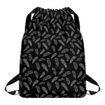 Black And White Feather Pattern Print Drawstring Backpack