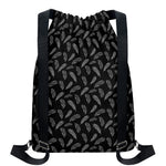 Black And White Feather Pattern Print Drawstring Backpack