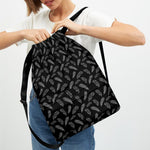 Black And White Feather Pattern Print Drawstring Backpack
