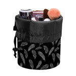 Black And White Feather Pattern Print Drawstring Makeup Bag