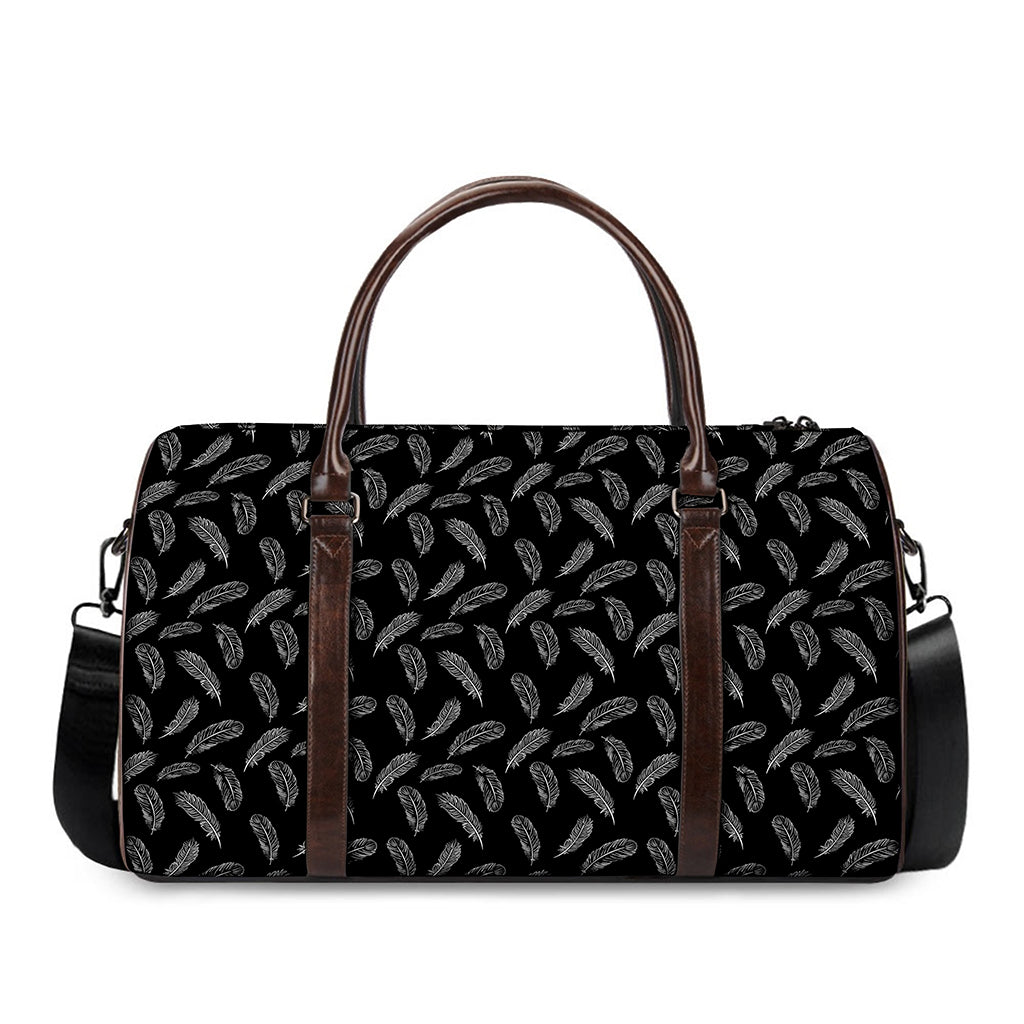 Black And White Feather Pattern Print Duffle Bag