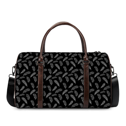 Black And White Feather Pattern Print Duffle Bag