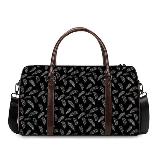 Black And White Feather Pattern Print Duffle Bag